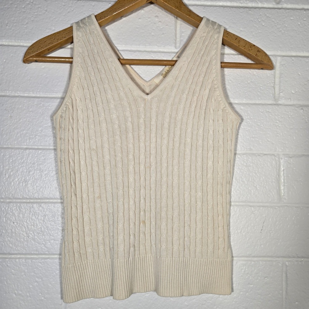 Vtg Silk Blend Cable Knit Sweater‎ Vest Top Large Petite Old Money Yacht Luxury